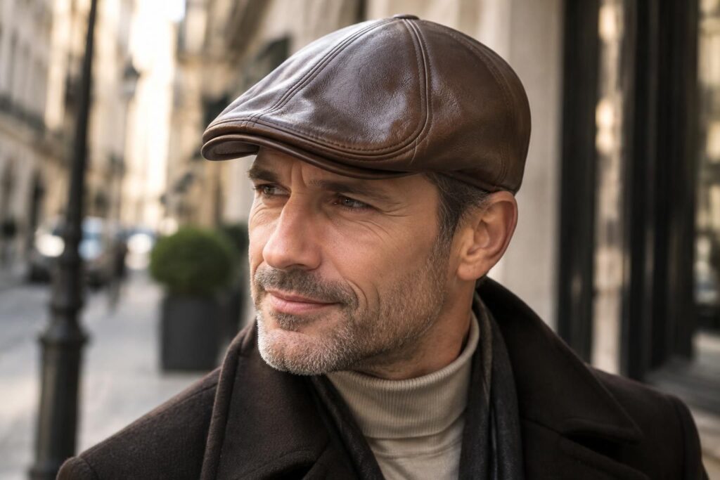 Casquette plate pour homme en cuir : élégance et confort au quotidien